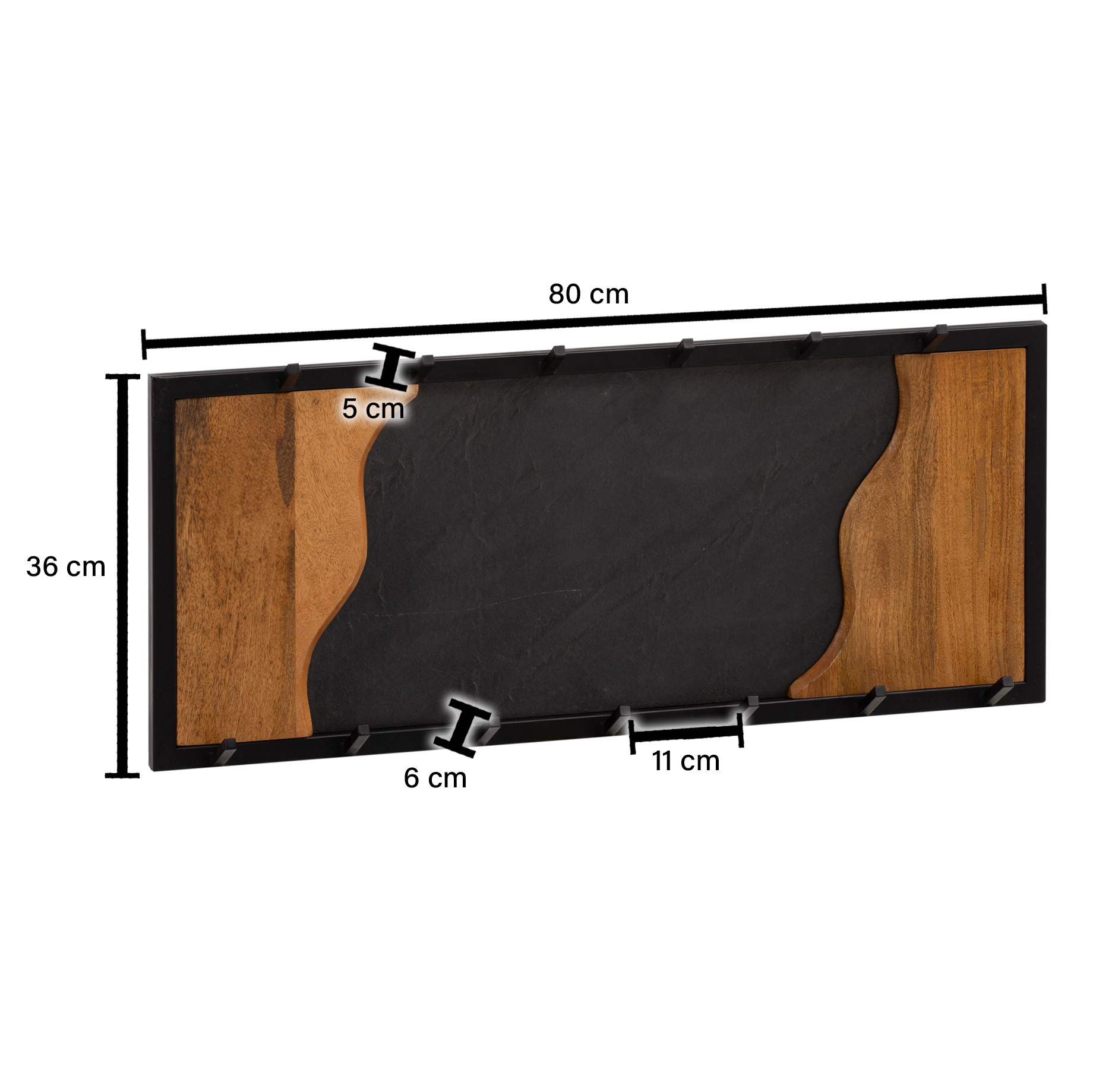 FineBuy Wandgarderobe Mango Massivholz / Steinoptik 80x36x6 cm, Hakenleiste für Jacken, Schals und Mützen, Flurgarderobe mit Wellenmuster, Garderobe Wand Holz mit Metallrahmen | Farbe: Schwarz FineBuy Wandgarderobe Mango Massivholz / Steinoptik 80x36x6 cm, Hakenleiste für Jacken, Schals und Mützen, Flurgarderobe mit Wellenmuster, Garderobe Wand Holz mit Metallrahmen | Farbe: Schwarz