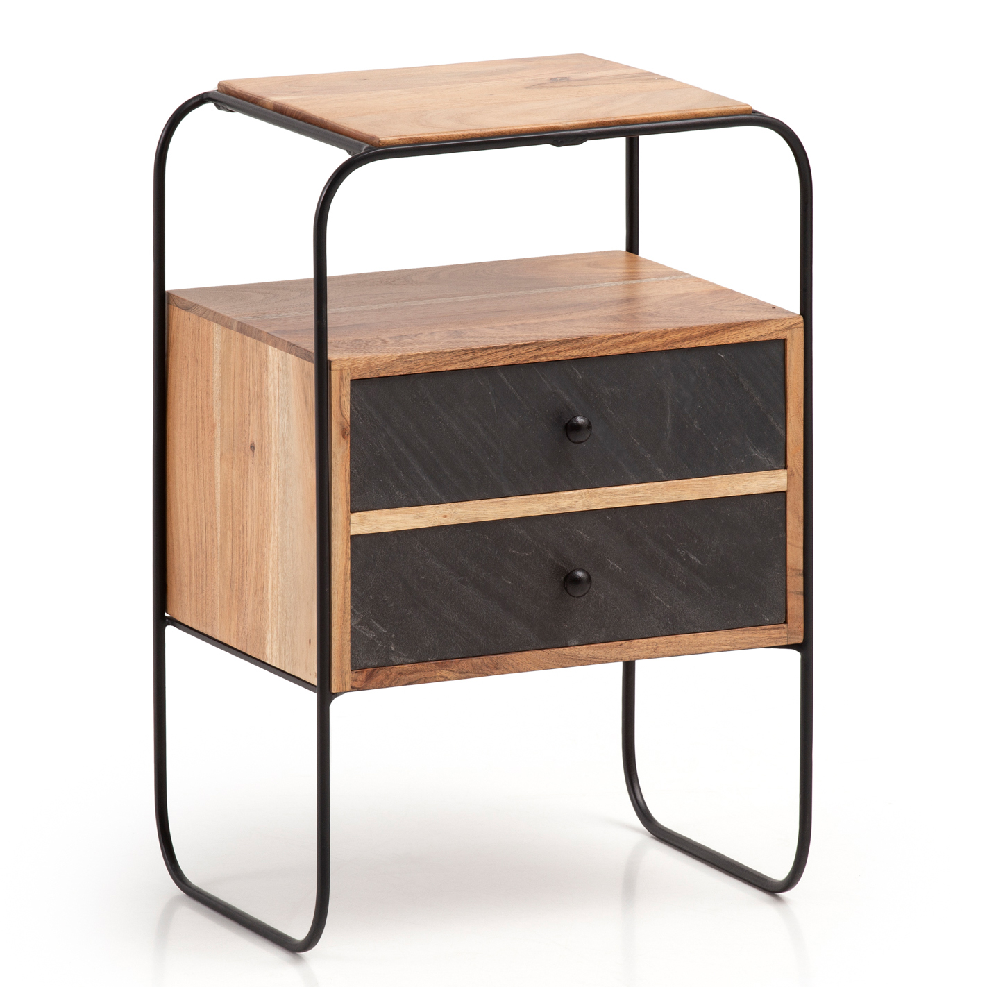 FineBuy Nachttisch Massivholz / Steinoptik 40x60x30 cm Nachtschrank Boxspringbett, Industrial Nachtkonsole mit 2 Schubladen & Ablagefläche, Nachtkommode Stauraum & Metallgestell | Farbe: Braun FineBuy Nachttisch Massivholz / Steinoptik 40x60x30 cm Nachtschrank Boxspringbett, Industrial Nachtkonsole mit 2 Schubladen & Ablagefläche, Nachtkommode Stauraum & Metallgestell | Farbe: Braun