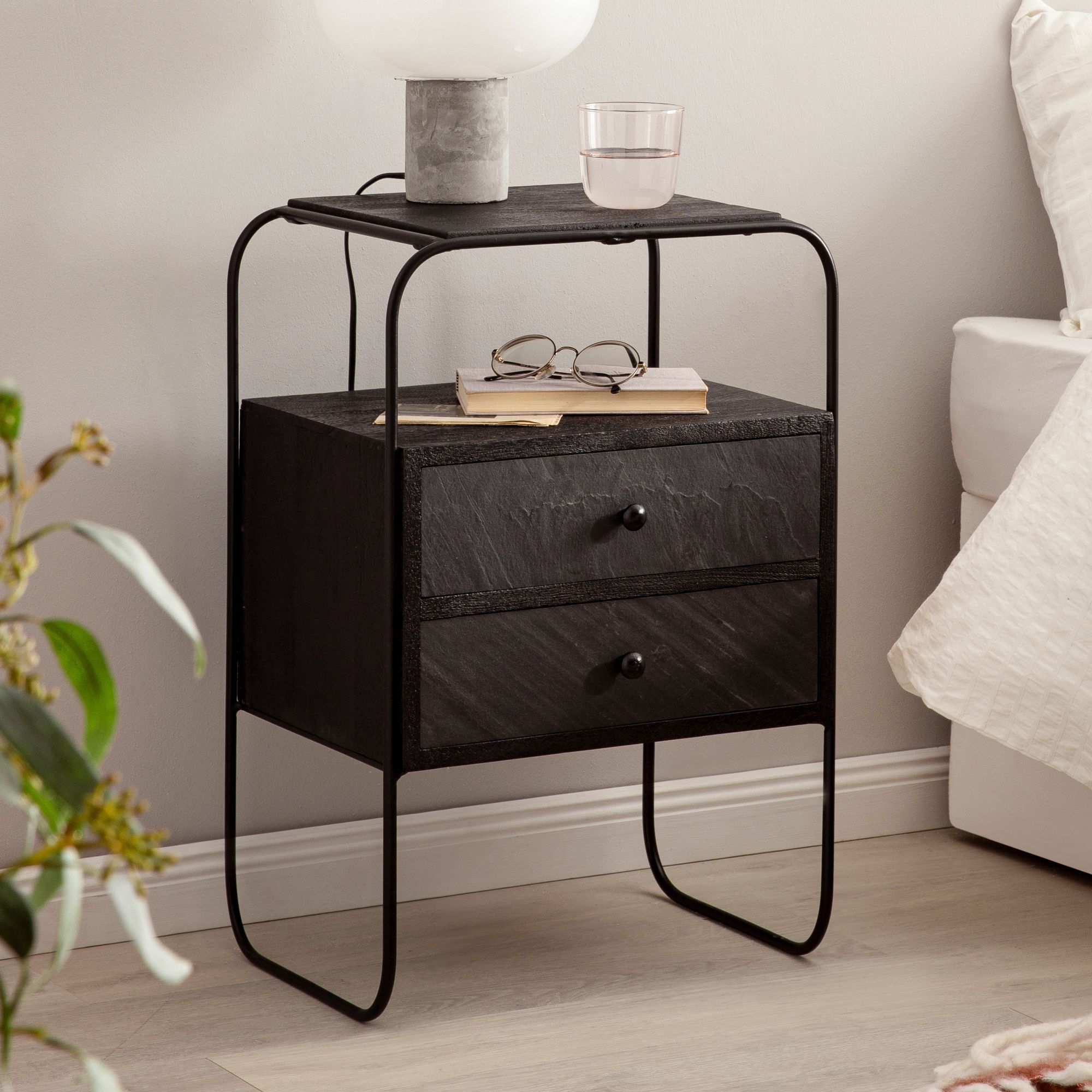 FineBuy Nachttisch Massivholz / Steinoptik 40x60x30 cm Nachtschrank Boxspringbett, Industrial Nachtkonsole mit 2 Schubladen & Ablagefläche, Nachtkommode Stauraum & Metallgestell | Farbe: Braun FineBuy Nachttisch Massivholz / Steinoptik 40x60x30 cm Nachtschrank Boxspringbett, Industrial Nachtkonsole mit 2 Schubladen & Ablagefläche, Nachtkommode Stauraum & Metallgestell | Farbe: Braun