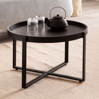 Couchtisch FineBuy Sofatisch Massivholz Schwarz 60x60x35 cm Wohnzimmertisch Rund – Ansicht 1