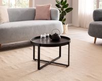 Couchtisch FineBuy Sofatisch Massivholz Schwarz 60x60x35 cm Wohnzimmertisch Rund – Ansicht 2