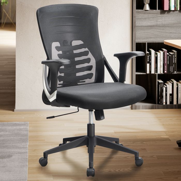 SV96507 FineBuy Bürostuhl Mesh-Bezug Schreibtischstuhl bis 120 kg, Drehstuhl höhenverstellbar mit Lendenwirbelstütze, Stoff-Schreibtischsessel ergonomisch mit Armlehnen & Wippfunktion