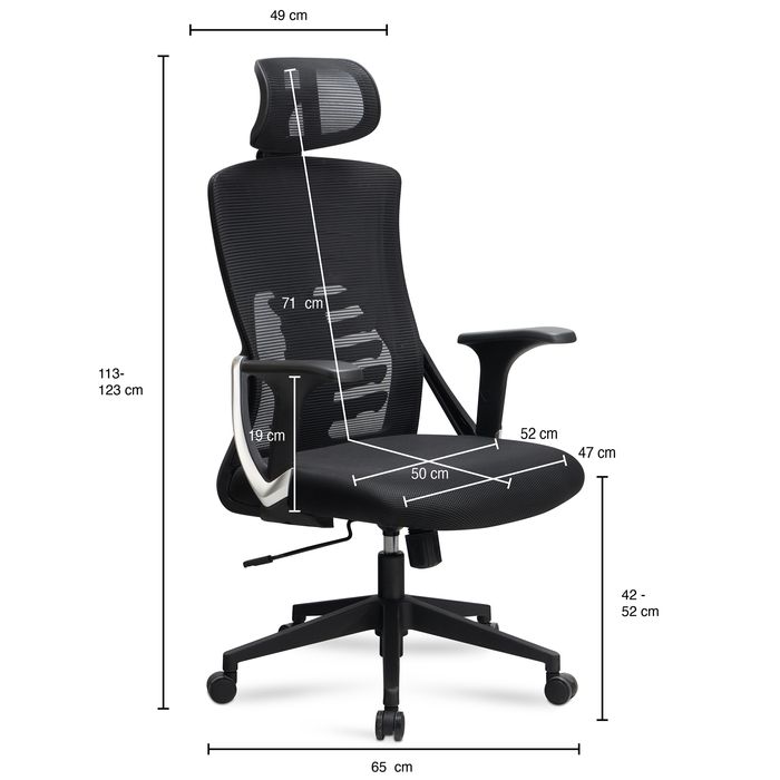 Bürostuhl FineBuy Schreibtischstuhl Mesh Schwarz Drehstuhl Ergonomisch 120 kg – Maßzeichnung