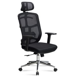 FineBuy Bürostuhl Schwarz Mesh-Bezug Schreibtischstuhl bis 120 kg mit Kopfstütze, Drehstuhl höhenverstellbar mit Lendenwirbelstütze, Stoff-Schreibtischsessel ergonomisch mit Wippfunktion 4251757718410
