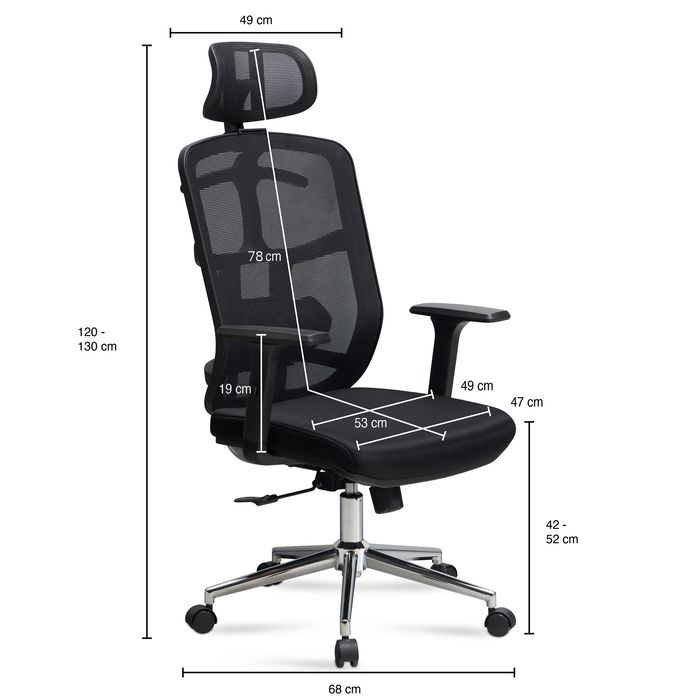 Bürostuhl FineBuy Schreibtischstuhl Mesh Schwarz Drehstuhl Ergonomisch 120 kg – Maßzeichnung