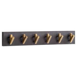 FB98143 FineBuy Wandgarderobe Mango Massivholz / Metall 60 x 10 x 8 cm Schwarz Gold, Hakenleiste für Jacken, Schals und Mützen, Flurgarderobe Wand, Garderobe Holz 4251757719400