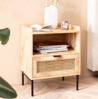 Nachtkonsole Massivholz Rattan Nachttisch Schublade Ablage Nachtkästchen BOHO – Ansicht 1