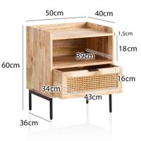 Nachtkonsole Massivholz Rattan Nachttisch Schublade Ablage Nachtkästchen BOHO – Ansicht 3