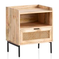 Nachtkonsole Massivholz Rattan Nachttisch Schublade Ablage Nachtkästchen BOHO – Ansicht 6