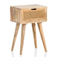 Nachtkonsole Massivholz Rattan & Schublade Nachttisch Boho Design Nachtkästchen – Ansicht 6