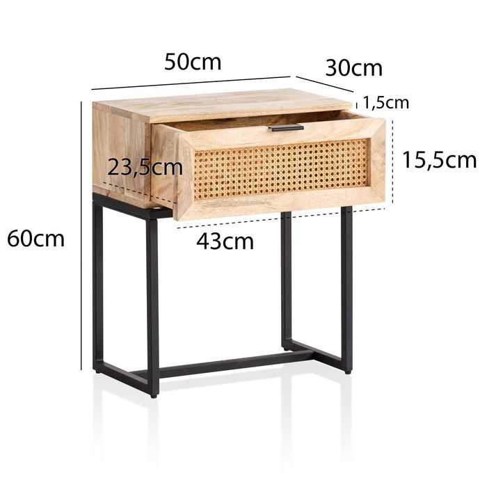 Nachtkonsole Massivholz Rattan Nachttisch Schublade Nachtkästchen Boxspringbett – Maßzeichnung