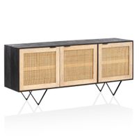 Massivholz Sideboard 175cm Mango Design Kommode mit 3 Rattan Wiener Geflecht Türen Schwarz – Ansicht 6