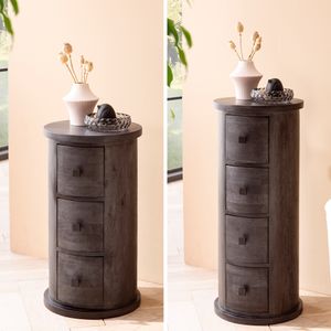 SV98185 FineBuy Design Sideboard Mango Massivholz Schwarz, Schränkchen mit Schubladen, Schmaler Beistellschrank Massiv, Mini Kommode Rund