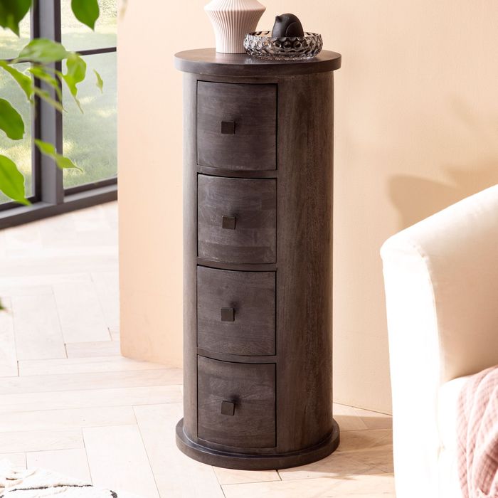 Massivholz Kommode mit Schubladen aus Mango Holz Schubladenkommode rund Schwarz