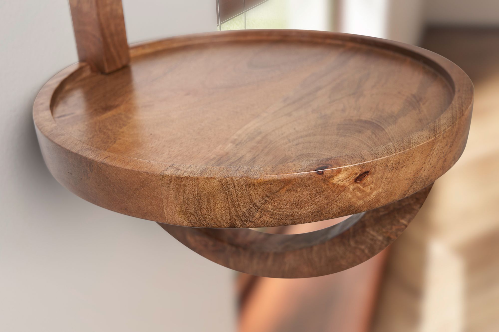 FineBuy Wandregal 30x33x30 cm Mango Massivholz Hängeregal Rund Modern, Design Nachttisch für die Wand, Regal Hängend, Akzentregal Wohnzimmer | Farbe: Braun