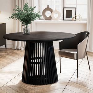 FineBuy Esszimmertisch 120x120x77 cm Mango Massivholz Schwarz Esstisch Modern, Küchentisch Massiv mit Gittergestell, Holztisch Esszimmer Rund, Kleiner Speisetisch Holz 4251757719639