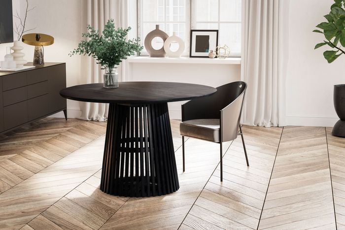 FineBuy Esszimmertisch 120x120x77 cm Mango Massivholz Schwarz Esstisch Modern, Küchentisch Massiv mit Gittergestell, Holztisch Esszimmer Rund, Kleiner Speisetisch Holz 4251757719639