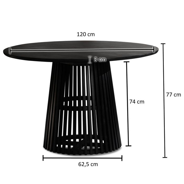 Esstisch rund Ø 120 Massivholz Schwarz Esszimmertisch Design Küchentisch massiv – Maßzeichnung