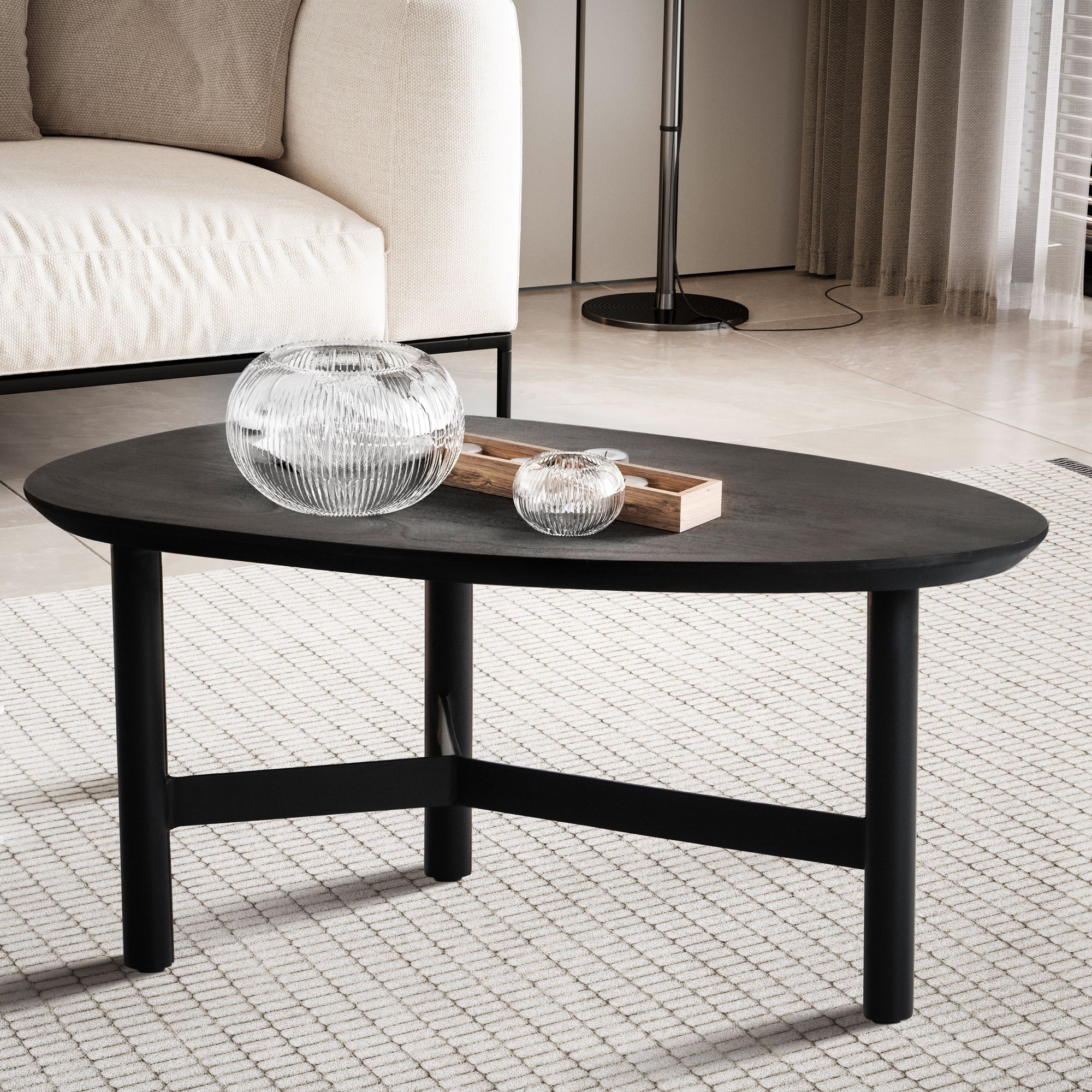 FineBuy Couchtisch 80cm nierenförmig Mango Massivholz schwarz · Wohnzimmertisch mit Dreibein Metallgestell · Moderner Massivholztisch oval im eleganten Design handgefertigt | Farbe: Schwarz FineBuy Couchtisch 80cm nierenförmig Mango Massivholz schwarz · Wohnzimmertisch mit Dreibein Metallgestell · Moderner Massivholztisch oval im eleganten Design handgefertigt | Farbe: Schwarz