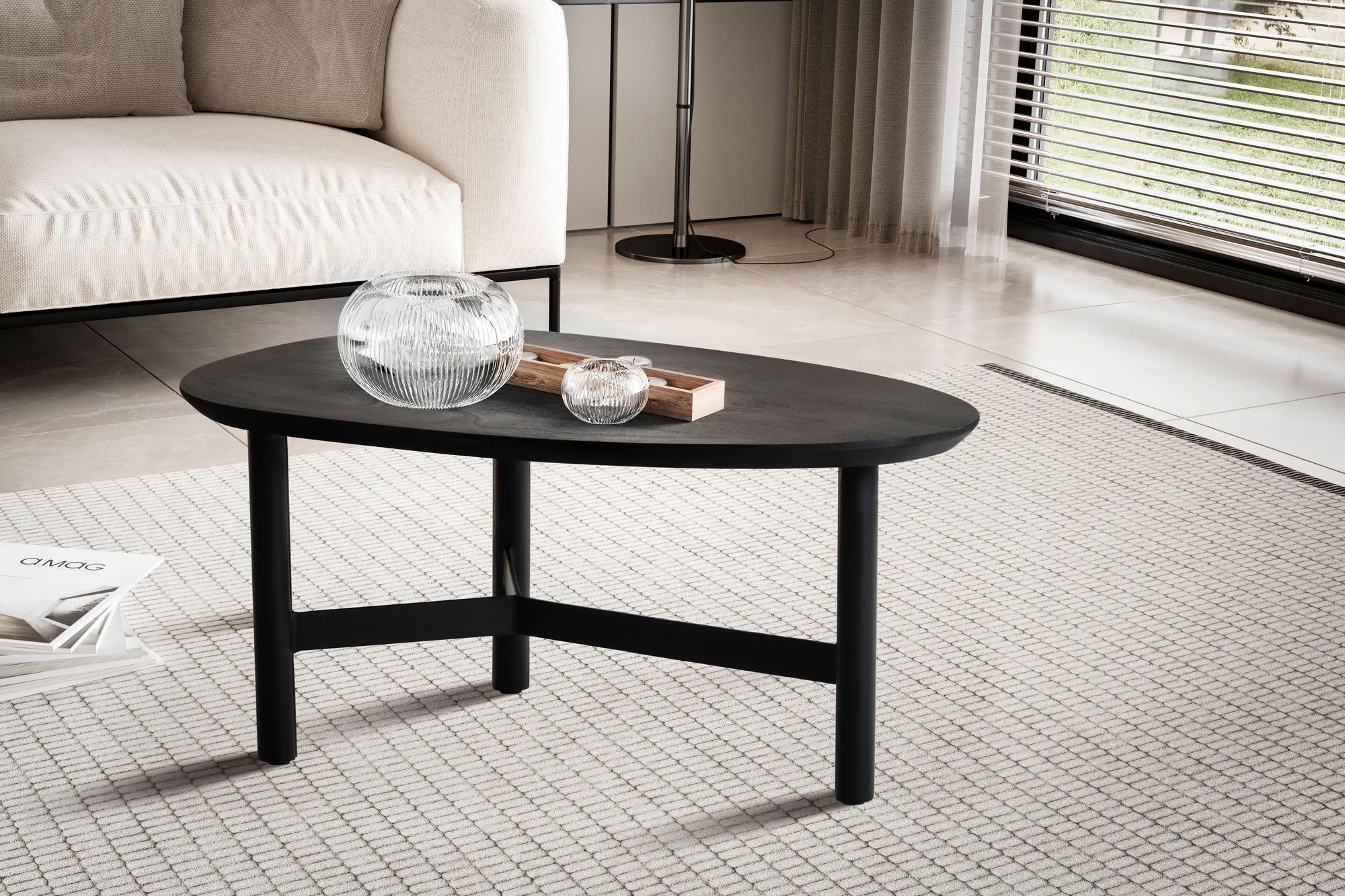 FineBuy Couchtisch 80cm nierenförmig Mango Massivholz schwarz · Wohnzimmertisch mit Dreibein Metallgestell · Moderner Massivholztisch oval im eleganten Design handgefertigt | Farbe: Schwarz FineBuy Couchtisch 80cm nierenförmig Mango Massivholz schwarz · Wohnzimmertisch mit Dreibein Metallgestell · Moderner Massivholztisch oval im eleganten Design handgefertigt | Farbe: Schwarz