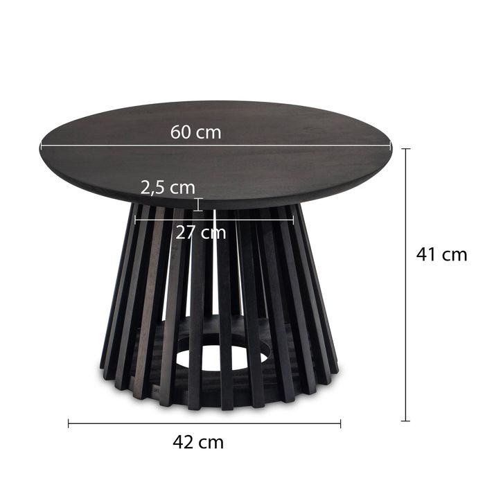 Couchtisch FineBuy Sofatisch Massivholz Schwarz 60x60x41cm Wohnzimmertisch Rund – Maßzeichnung