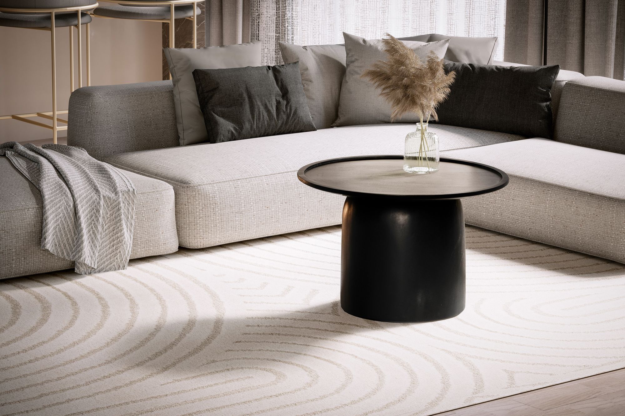 FineBuy Couchtisch Mango Massivholz rund Ø 60 cm · Schwarzer Wohnzimmertisch im modernen Design · Handgefertigter Sofatisch mit Tonnen Fuß | Farbe: Schwarz
