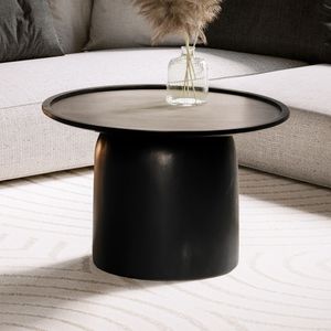 FineBuy Couchtisch 60x60x40 cm Mango Massivholz Schwarz Sofatisch Rund, Design Wohnzimmertisch mit erhöhtem Rand, Kaffeetisch Wohnzimmer Modern mit Trommelgestell 4251757719660