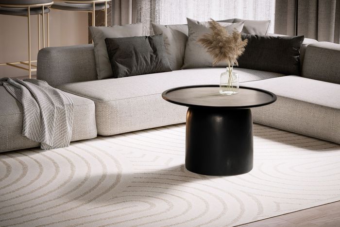 FineBuy Couchtisch 60x60x40 cm Mango Massivholz Schwarz Sofatisch Rund, Design Wohnzimmertisch mit erhöhtem Rand, Kaffeetisch Wohnzimmer Modern mit Trommelgestell 4251757719660