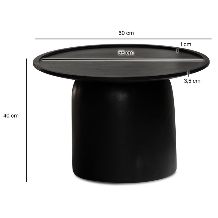 Couchtisch FineBuy Sofatisch Massivholz Schwarz 60x60x40 cm Wohnzimmertisch Rund – Maßzeichnung