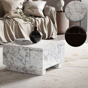 FineBuy Couchtisch MONOBLOC 60x60x35 cm Hochglanz mit Marmor Optik, Wohnzimmertisch Cube Quadratisch, Design Sofatisch, Lounge Kaffeetisch Würfel-Form