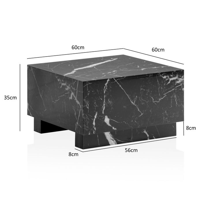 Couchtisch FineBuy Sofatisch MONOBLOC Marmor Optik 60x60x35 cm Wohnzimmertisch – Maßzeichnung