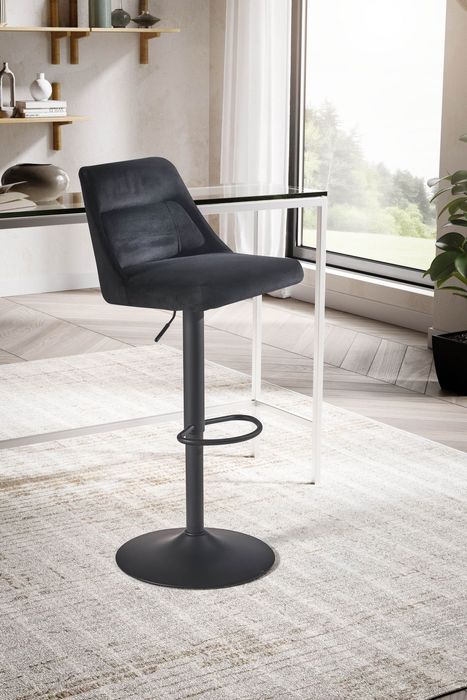 FineBuy Barhocker Samt Hocker mit Lehne 86 - 106 cm, Küchenhocker Höhenverstellbar Modern 100 kg, Design Barstuhl Tresenhocker mit Metall-Trompetenfuß, Bistrohocker Gepolstert