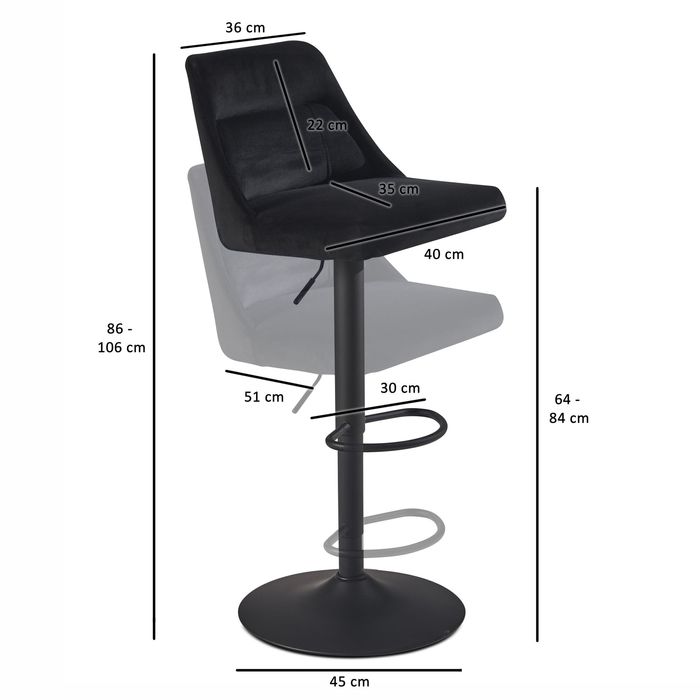 Barhocker FineBuy Küchenhocker Samt Hocker Bistrohocker Drehbar Barstuhl Modern – Maßzeichnung