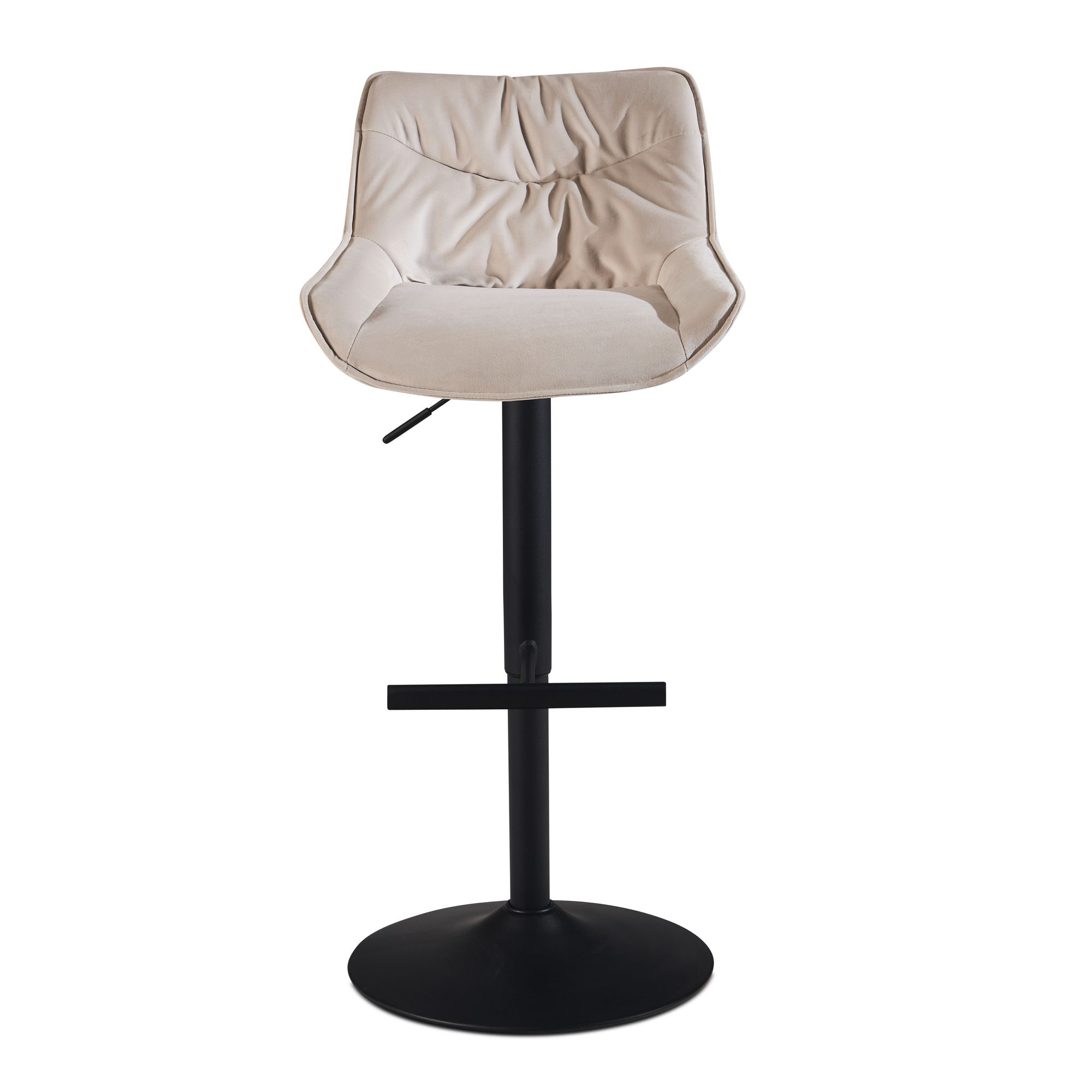 FineBuy Barhocker Samt Hocker mit Lehne 86 - 106 cm, Küchenhocker Höhenverstellbar Modern 100 kg, Design Barstuhl Tresenhocker mit Metall-Trompetenfuß, Bistrohocker Gepolstert | Farbe: Beige
