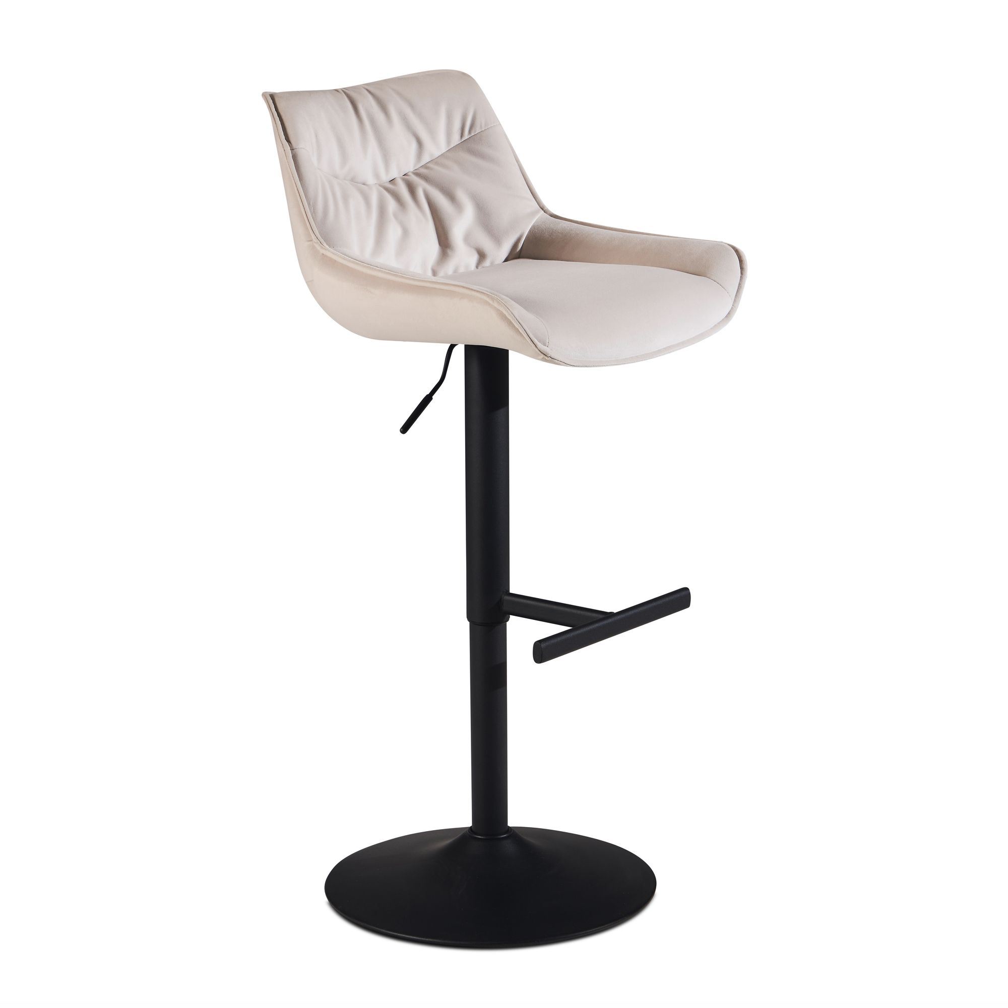 FineBuy Barhocker Samt Hocker mit Lehne 86 - 106 cm, Küchenhocker Höhenverstellbar Modern 100 kg, Design Barstuhl Tresenhocker mit Metall-Trompetenfuß, Bistrohocker Gepolstert | Farbe: Beige