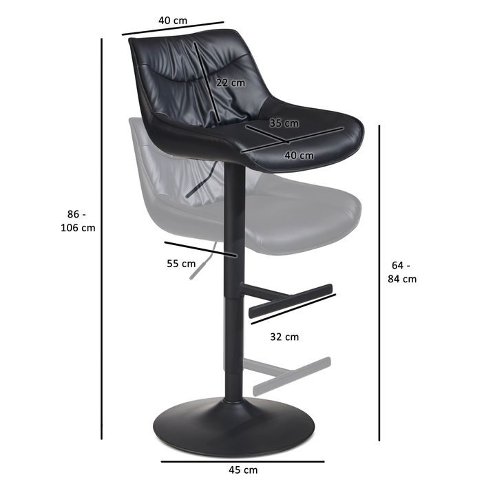 Barhocker FineBuy Küchenhocker Kunstleder Schwarz Hocker Bistrohocker Barstuhl – Maßzeichnung