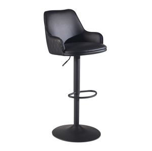 FB99334 FineBuy Barhocker Kunstleder Schwarz Hocker mit Lehne 86 - 106 cm, Küchenhocker Höhenverstellbar Modern 100 kg, Barstuhl Tresenhocker mit Metall-Trompetenfuß, Bistrohocker Gepolstert mit Armlehne 4251757720284