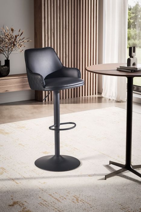 FineBuy Barhocker Kunstleder Schwarz Hocker mit Lehne 86 - 106 cm, Küchenhocker Höhenverstellbar Modern 100 kg, Barstuhl Tresenhocker mit Metall-Trompetenfuß, Bistrohocker Gepolstert mit Armlehne