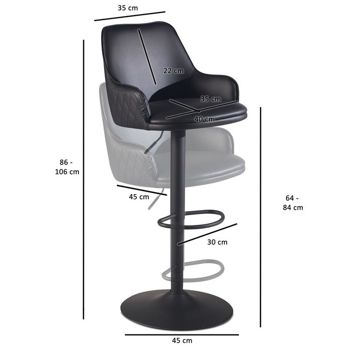 Barhocker FineBuy Küchenhocker Kunstleder Schwarz Hocker Bistrohocker Barstuhl – Maßzeichnung