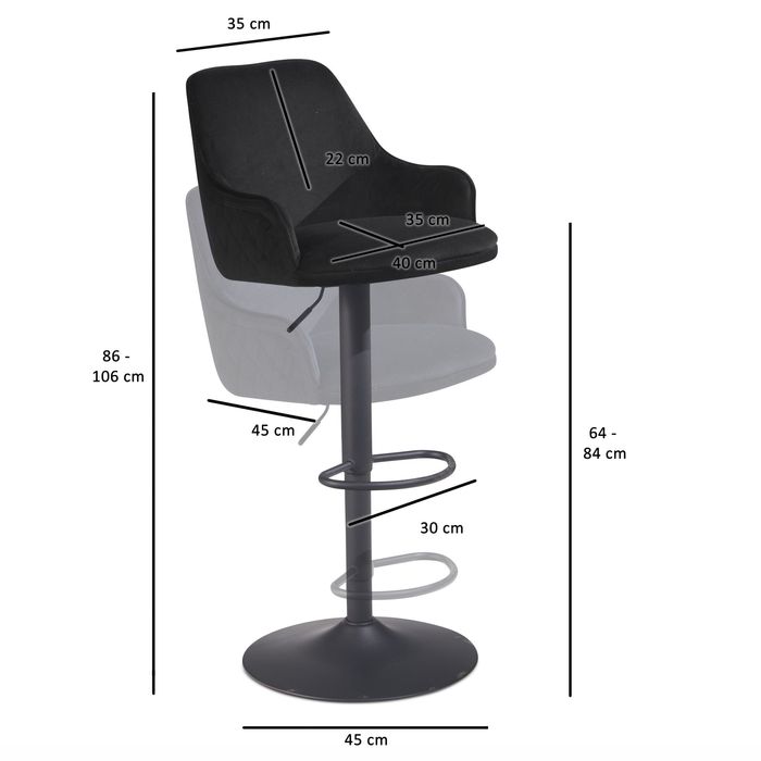 Barhocker FineBuy Küchenhocker Samt Hocker Bistrohocker Barstuhl Drehbar Modern – Maßzeichnung