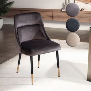 FineBuy Esszimmerstuhl Samt Küchenstuhl mit Metallbeinen, Schalenstuhl Modern, Polsterstuhl mit Stoffbezug, Stuhl Gepolstert mit integriertem Rückenkissen