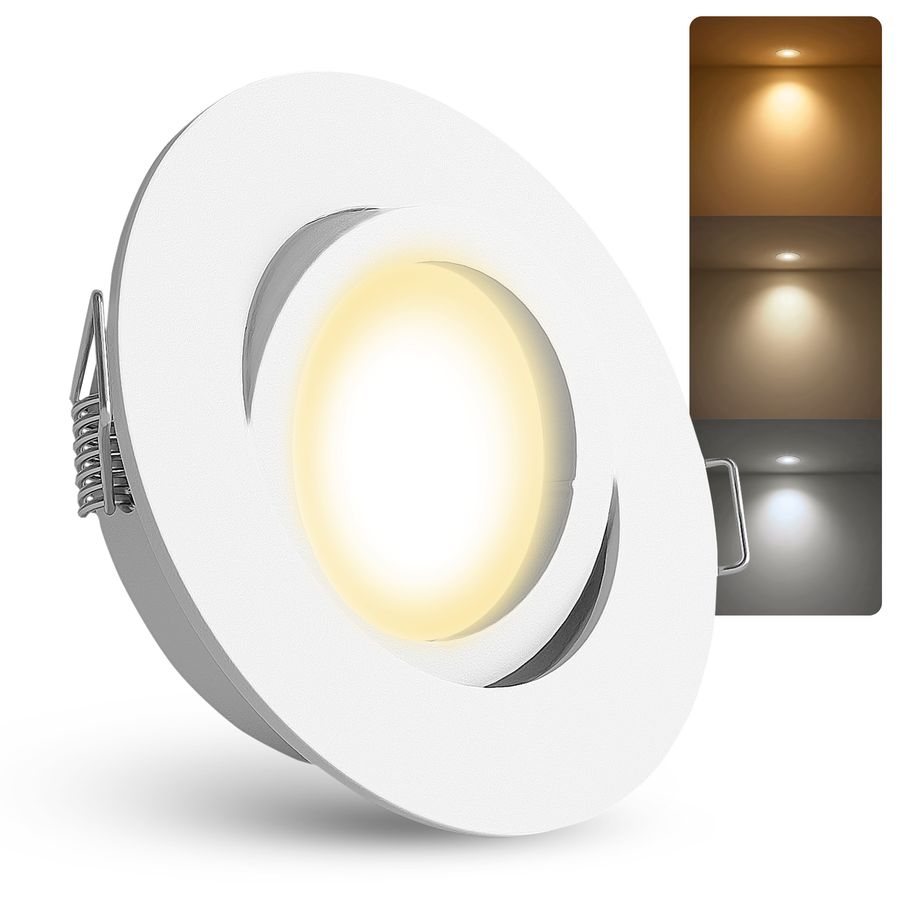LED Einbaustrahler warmweiß + neutralweiß + tageslicht GU10 6W 230V - Weiß rund schwenkbar LED Einbaustrahler warmweiß + neutralweiß + tageslicht GU10 6W 230V - Weiß rund schwenkbar