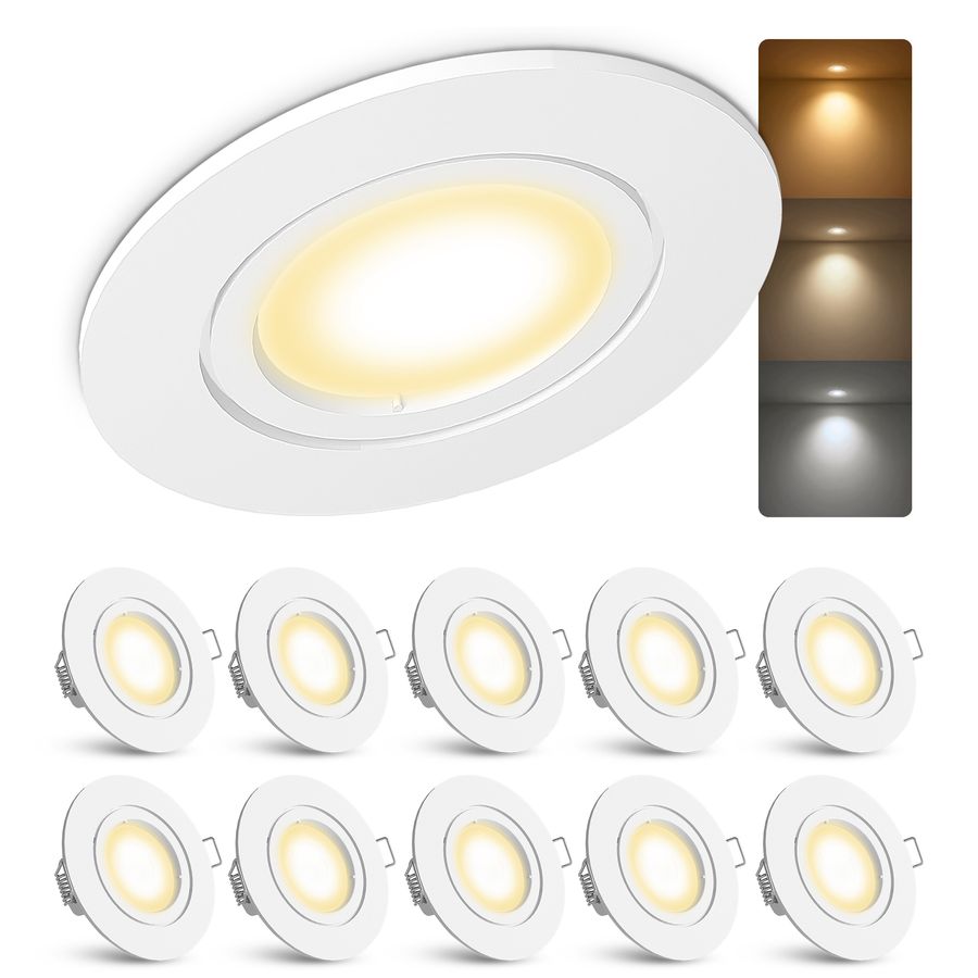 10 Stück LED Einbaustrahler warmweiß GU10 6W drei einstellbaren Lichtfarben 3CCT 230V - Weiß rund starr 10 Stück LED Einbaustrahler warmweiß GU10 6W drei einstellbaren Lichtfarben 3CCT 230V - Weiß rund starr