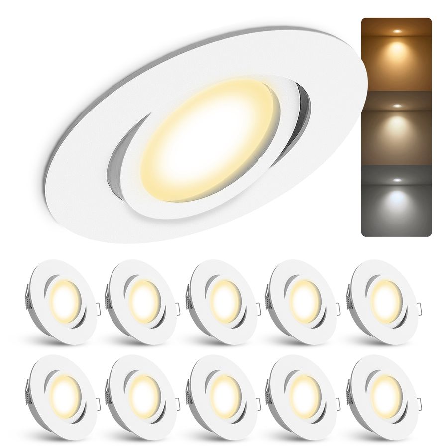 10 Stück LED Einbaustrahler weiß rund schwenkbar Spot inkl. LED GU10 6W LumiFLEX Lichtfarbe warm / neutral / kalt 10 Stück LED Einbaustrahler weiß rund schwenkbar Spot inkl. LED GU10 6W LumiFLEX Lichtfarbe warm / neutral / kalt