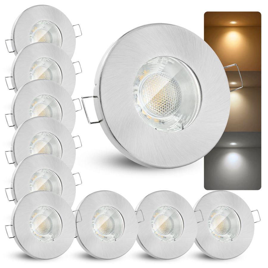 10 Stück LED Einbaustrahler IP65 Schutz GU10 6W LumiFLEX Lichtfarbe warm / neutral / kalt 230V - Rund starr flach 10 Stück LED Einbaustrahler IP65 Schutz GU10 6W LumiFLEX Lichtfarbe warm / neutral / kalt 230V - Rund starr flach