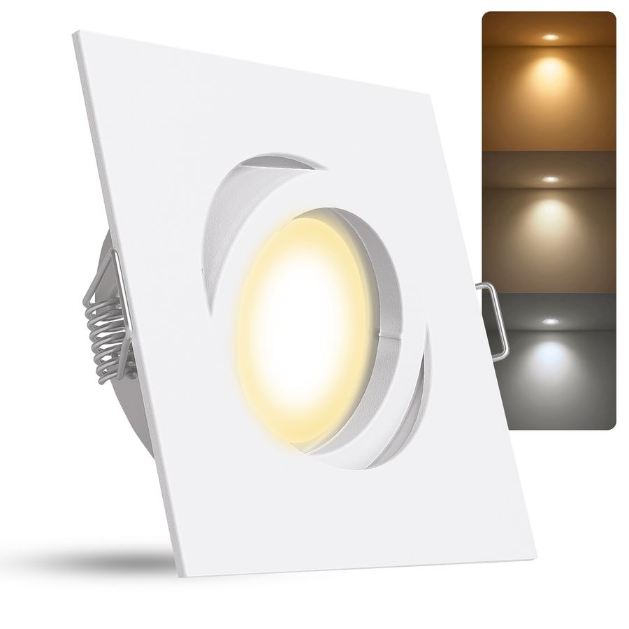 LED Einbaustrahler LumiFLEX LED GU10 6W warmweiß + neutralweiß + tageslicht 230V - weiß eckig schwenkbar LED Einbaustrahler LumiFLEX LED GU10 6W warmweiß + neutralweiß + tageslicht 230V - weiß eckig schwenkbar