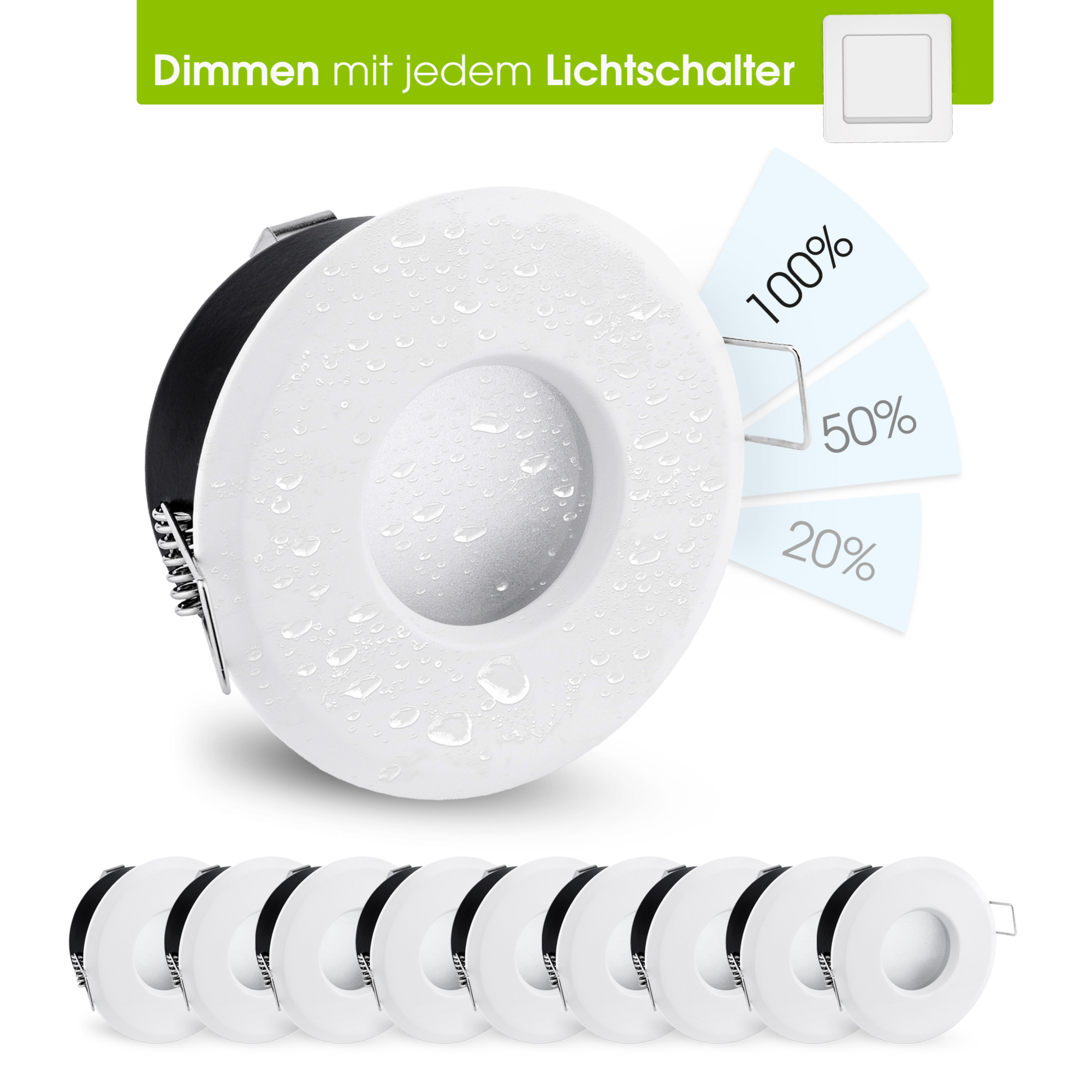 Beleuchtung LED Bad Einbaustrahler IP65 weiß rund 230V GU10 neutralweiß