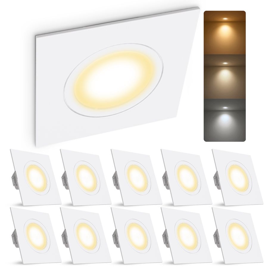 10x Set LED Einbauleuchte matt-weiß eckig starr inkl. LED GU10 6W LumiFLEX Lichtfarbe warm / neutral / kalt 10x Set LED Einbauleuchte matt-weiß eckig starr inkl. LED GU10 6W LumiFLEX Lichtfarbe warm / neutral / kalt