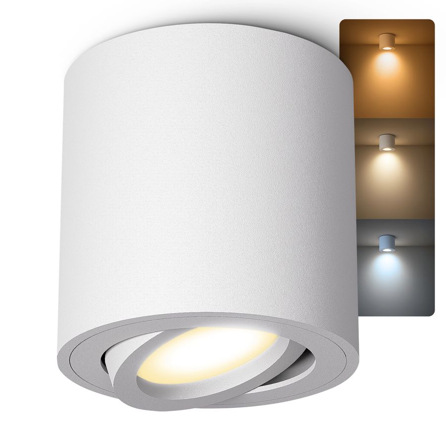 Aufbauleuchte CORI in matt weiß & schwenkbar mit LED GU10 6W drei einstellbaren Lichtfarben 3CCTLeuchtmittel 230V Aufbauleuchte CORI in matt weiß & schwenkbar mit LED GU10 6W drei einstellbaren Lichtfarben 3CCTLeuchtmittel 230V