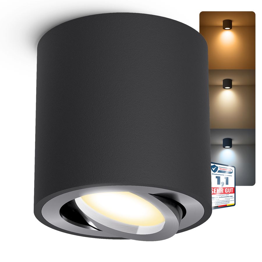 Aufbauleuchte CORI in schwarz gebürstet schwenkbar mit LED GU10 6W LumiFLEX Lichtfarbe warm / neutral / kalt 230V Aufbauleuchte CORI in schwarz gebürstet schwenkbar mit LED GU10 6W LumiFLEX Lichtfarbe warm / neutral / kalt 230V